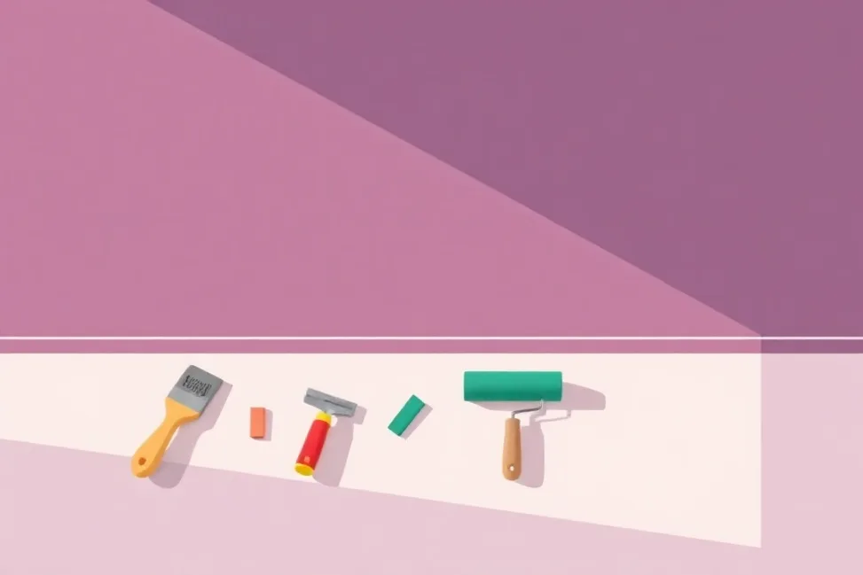 Outils de peinture disposés dans l'ordre des étapes du chantier