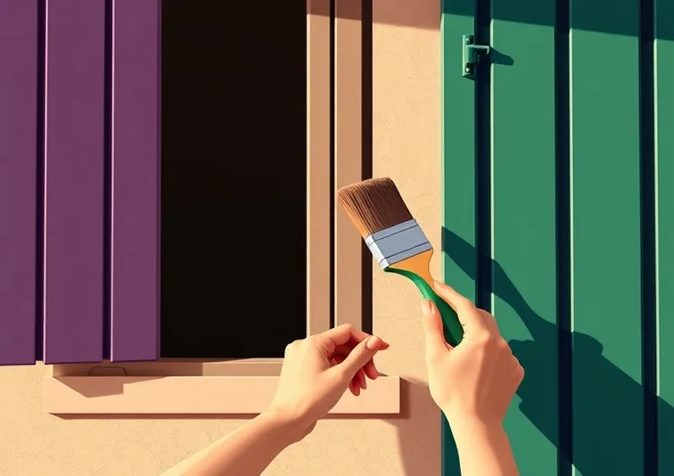 Mise en peinture au pinceau de volets et d'encadrements en bois