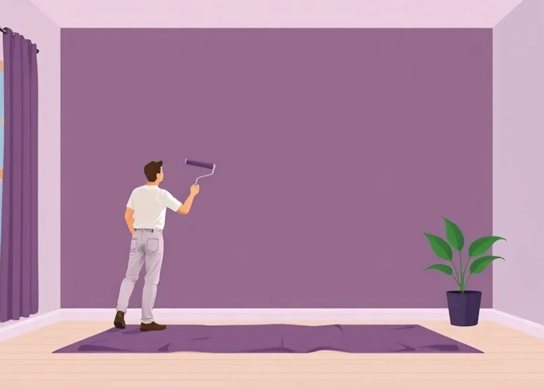 Peintre appliquant la peinture au rouleau sur un mur de salon