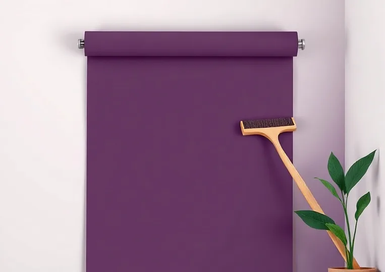Pose de papier peint, rouleau et brosse à maroufler